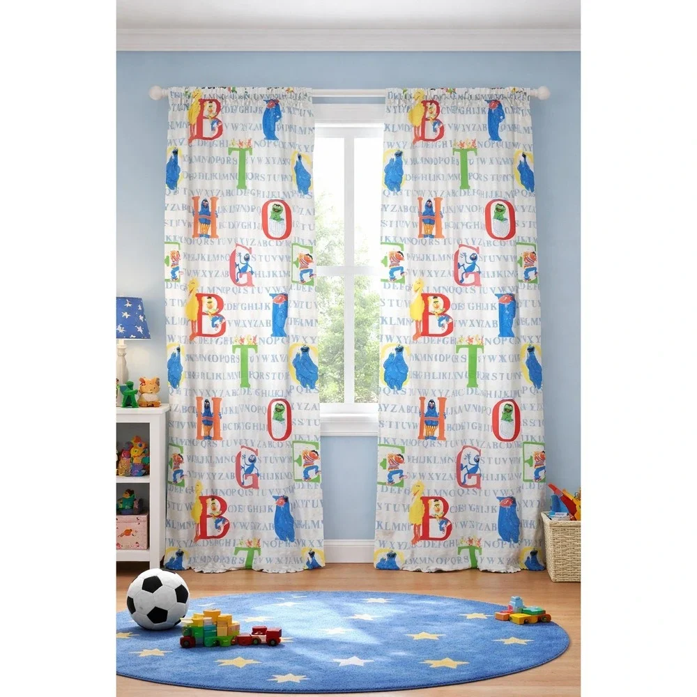 Sesame Street Alphabet Curtains 2 Panels VTG Pinch Pleat Primary Colors Big Bird